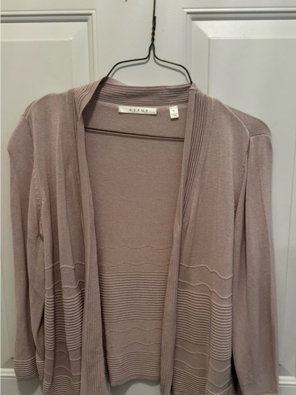 Cyrus Open-Front Mauve Ribbed Detail Cardigan
